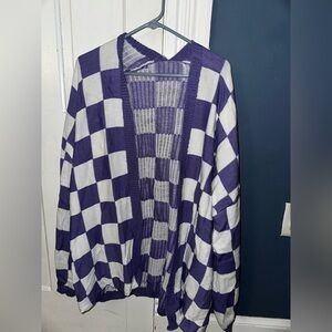 Checkerboard Open-Front Women’s Cardigan Sweater